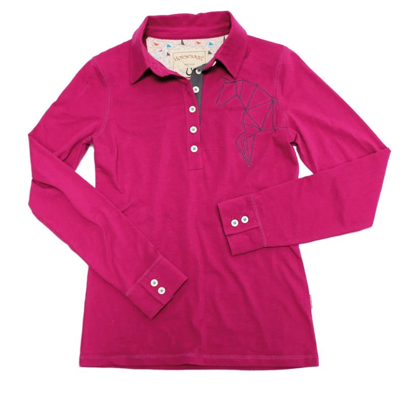 Horseware Women's Cara Long Sleeve Polo - Fuchsia 2 Horseware Women's Cara Long Sleeve Polo - Fuchsia - Image 2