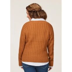 EQL Women's Brittany Cable Knit V-Neck Sweater - Spice -Tack Of The Day Store 694397 800 800