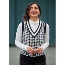 EQL Women's Houndstooth Sweater Vest - Black/Soft White 12 EQL Women's Houndstooth Sweater Vest - Black/Soft White -Tack Of The Day Store 694436 800 800