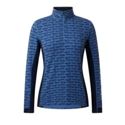 Kerrits Women's Stable Temp Merino Wool Quarter Zip Top - True Blue Wild Horses