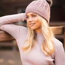 Horze Women's Joleen Knitted Pom Pom Hat - Wood Rose -Tack Of The Day Store 696973 800 800