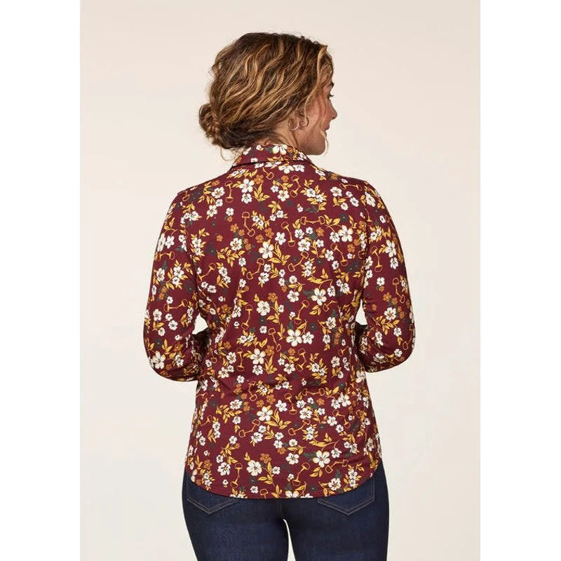 EQL Women's Ruched Button Front Long Sleeve Shirt - Sangria Snaffle Floral 4 EQL Women's Ruched Button Front Long Sleeve Shirt - Sangria Snaffle Floral - Image 4