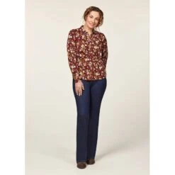 EQL Women's Ruched Button Front Long Sleeve Shirt - Sangria Snaffle Floral 9 EQL Women's Ruched Button Front Long Sleeve Shirt - Sangria Snaffle Floral -Tack Of The Day Store 698683 800 800