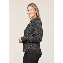 EQL Women's Ruched Button Front Long Sleeve Shirt - Black Mixed Bits -Tack Of The Day Store 698716 800 800