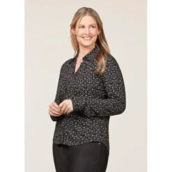 EQL Women's Ruched Button Front Long Sleeve Shirt - Black Mixed Bits -Tack Of The Day Store 698717 800 800