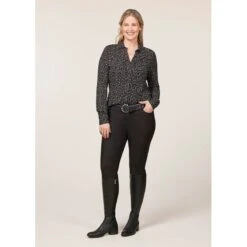 EQL Women's Ruched Button Front Long Sleeve Shirt - Black Mixed Bits -Tack Of The Day Store 698718 800 800