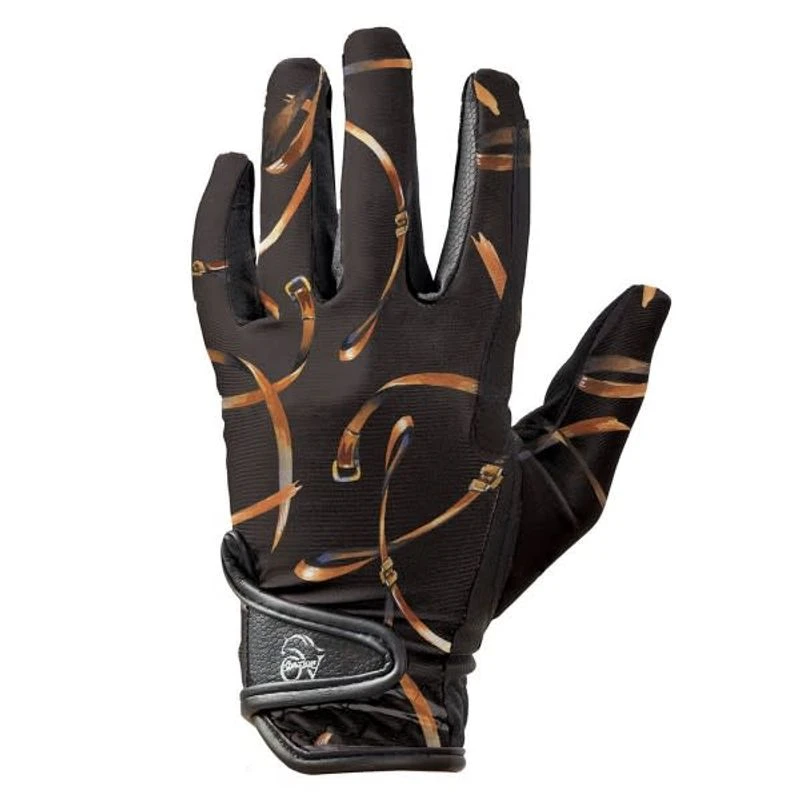 Ovation Cool Rider Gloves - Black Vintage Rein 1 Ovation Cool Rider Gloves - Black Vintage Rein
