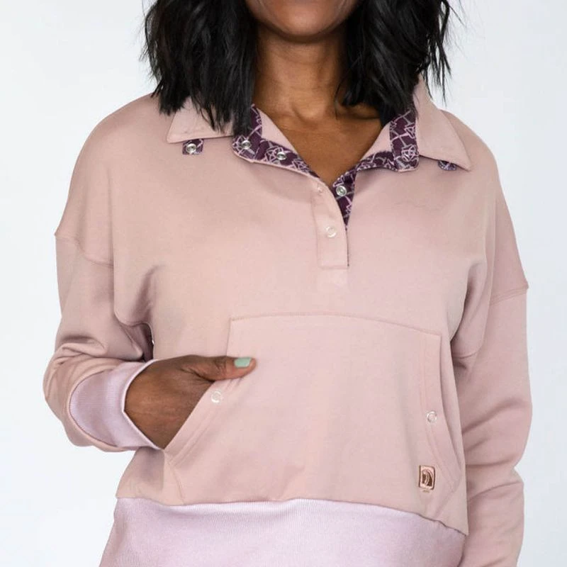 Romfh Women's Cozy Crop Long Sleeve Mock Shirt - Cowboy Pink/Mahogany Bit Floret 1 Romfh Women's Cozy Crop Long Sleeve Mock Shirt - Cowboy Pink/Mahogany Bit Floret