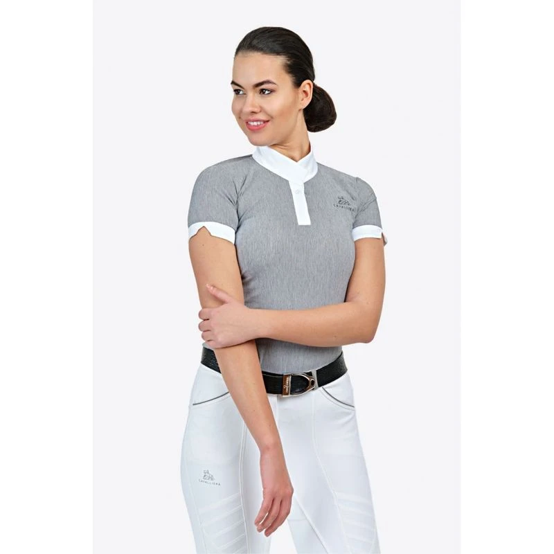 Cavalliera Women's Universe Short Sleeve Show Shirt - White/Black Microstripe 2 Cavalliera Women's Universe Short Sleeve Show Shirt - White/Black Microstripe - Image 2