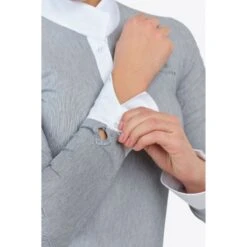 Cavalliera Women's Universe Long Sleeve Show Shirt - White/Black Microstripe -Tack Of The Day Store 712679 800 800