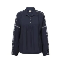 EQL Women's Bit And Rein Embroidered Blouse - Navy