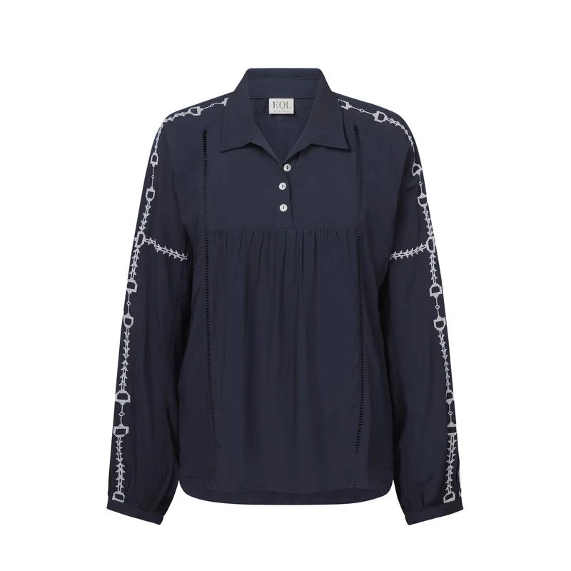 EQL Women's Bit And Rein Embroidered Blouse - Navy 1 EQL Women's Bit And Rein Embroidered Blouse - Navy