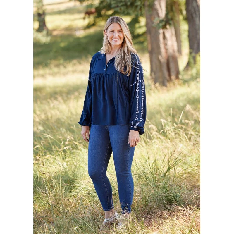 EQL Women's Bit And Rein Embroidered Blouse - Navy 5 EQL Women's Bit And Rein Embroidered Blouse - Navy - Image 5