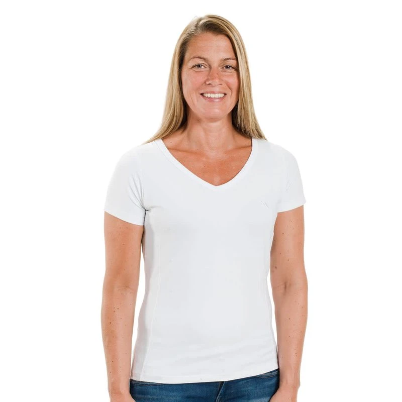 Back On Track Women's V Neck Tee Shirt - White 2 Back On Track Women's V Neck Tee Shirt - White - Image 2