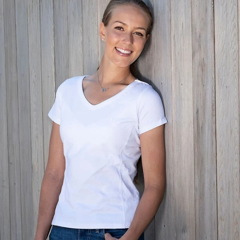 Back On Track Women's V Neck Tee Shirt - White 3 Back On Track Women's V Neck Tee Shirt - White - Image 3