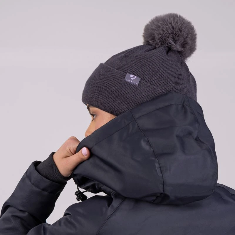 Shires Aubrion Fleece Lined Bobble Hat - Charcoal 2 Shires Aubrion Fleece Lined Bobble Hat - Charcoal - Image 2