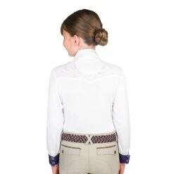 Ovation Kids' Ellie Quarter Snap Show Shirt - White/Navy Mosaic Floral -Tack Of The Day Store 843707 800 800