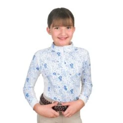 Ovation Kids' 1/4 Zip Long Sleeve Printed Sun Shirt - White/Mosaic Floral