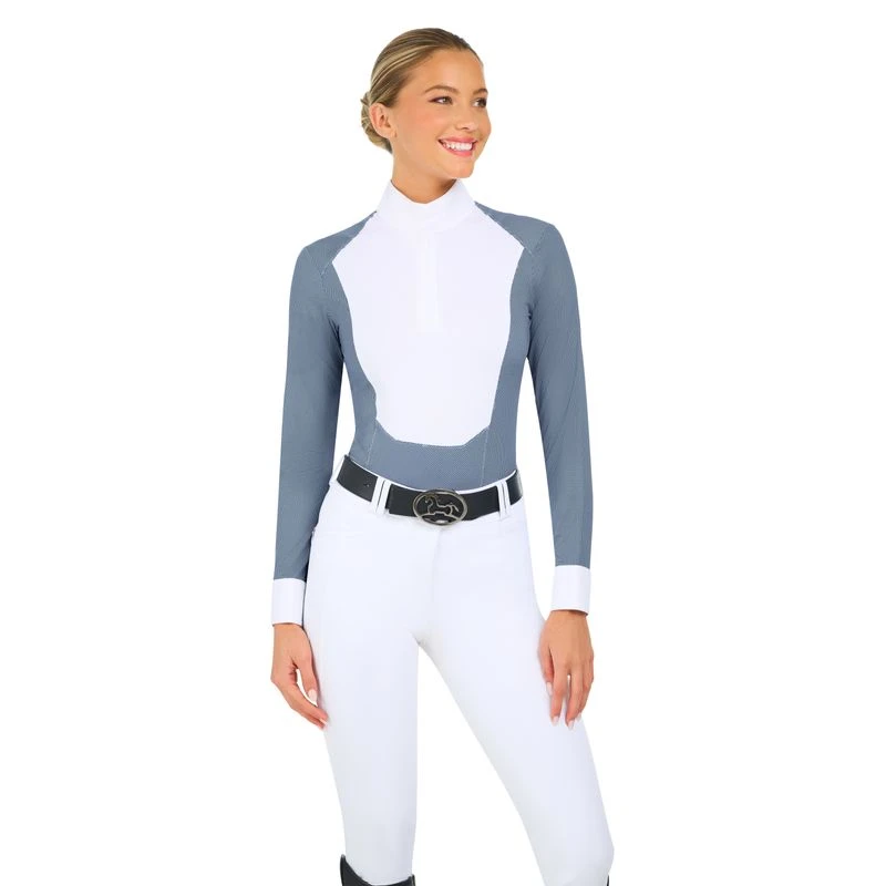 RJ Classics Women's Liv Long Sleeve Show Shirt - Blue Petal Dots 1 RJ Classics Women's Liv Long Sleeve Show Shirt - Blue Petal Dots