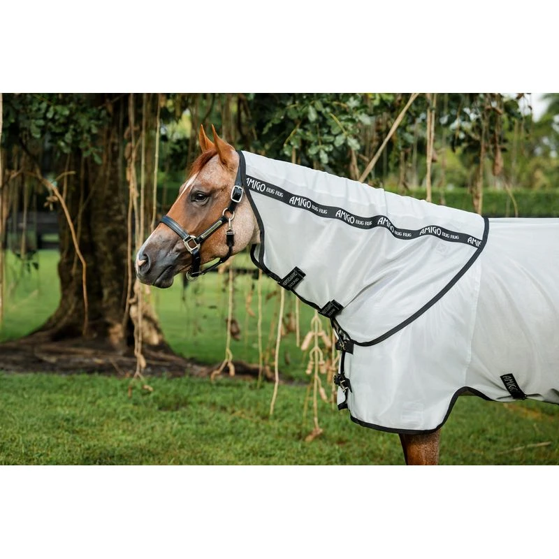 Amigo Bug Rug Stock Horse Hood - Silver/Black 1 Amigo Bug Rug Stock Horse Hood - Silver/Black