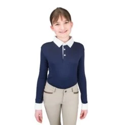 Ovation Kids' Classic Long Sleeve Polo Show Shirt - Navy/White