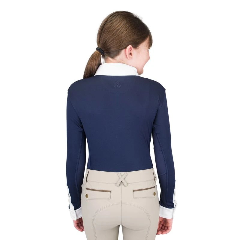 Ovation Kids' Classic Long Sleeve Polo Show Shirt - Navy/White 2 Ovation Kids' Classic Long Sleeve Polo Show Shirt - Navy/White - Image 2