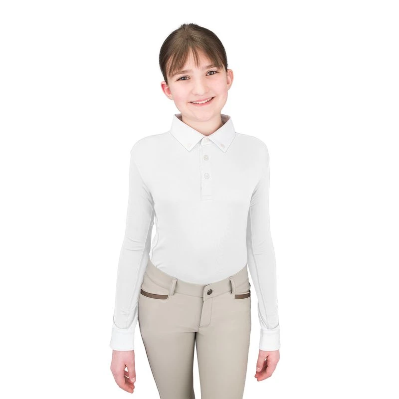 Ovation Kids' Classic Long Sleeve Polo Show Shirt - White 1 Ovation Kids' Classic Long Sleeve Polo Show Shirt - White