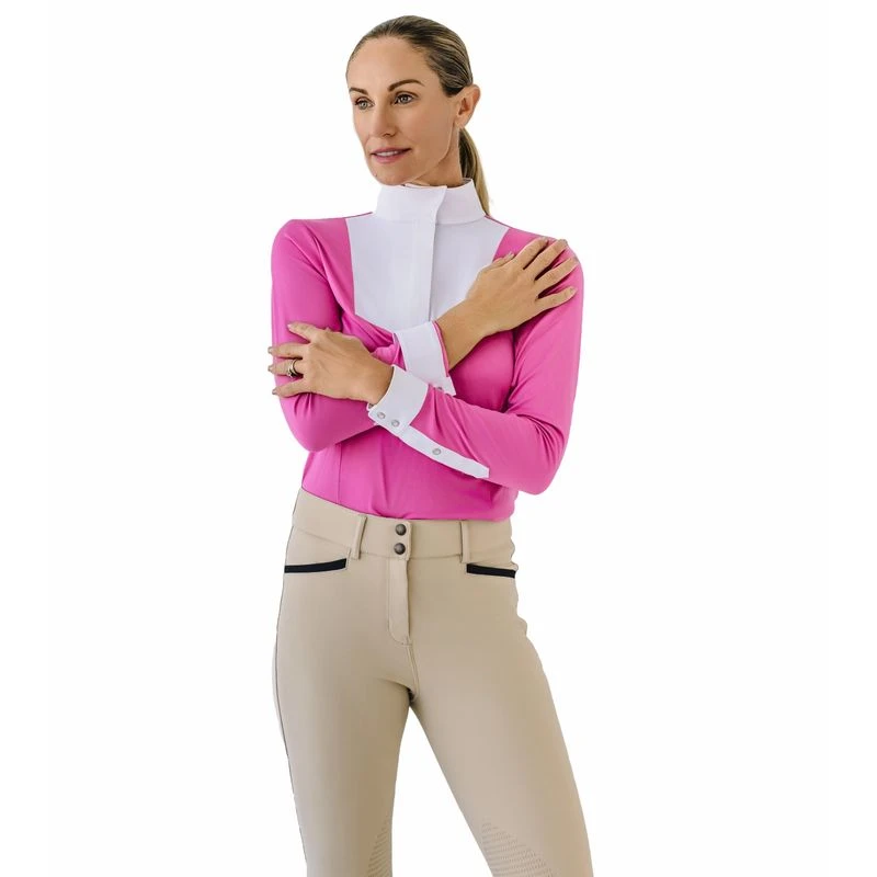 Ovation Women's Bib Front Long Sleeve Show Shirt - Orchid/White 2 Ovation Women's Bib Front Long Sleeve Show Shirt - Orchid/White - Image 2