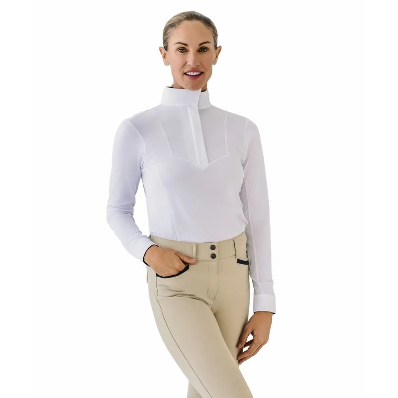 Ovation Women's Bib Front Long Sleeve Show Shirt - White/Navy Mosaic Floral 2 Ovation Women's Bib Front Long Sleeve Show Shirt - White/Navy Mosaic Floral - Image 2