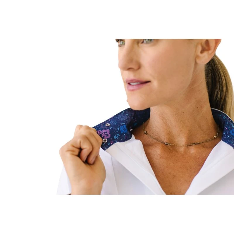 Ovation Women's Bib Front Long Sleeve Show Shirt - White/Navy Mosaic Floral 3 Ovation Women's Bib Front Long Sleeve Show Shirt - White/Navy Mosaic Floral - Image 3