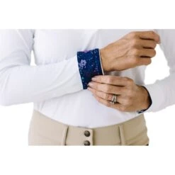 Ovation Women's Bib Front Long Sleeve Show Shirt - White/Navy Mosaic Floral 9 Ovation Women's Bib Front Long Sleeve Show Shirt - White/Navy Mosaic Floral -Tack Of The Day Store 968357 800 800