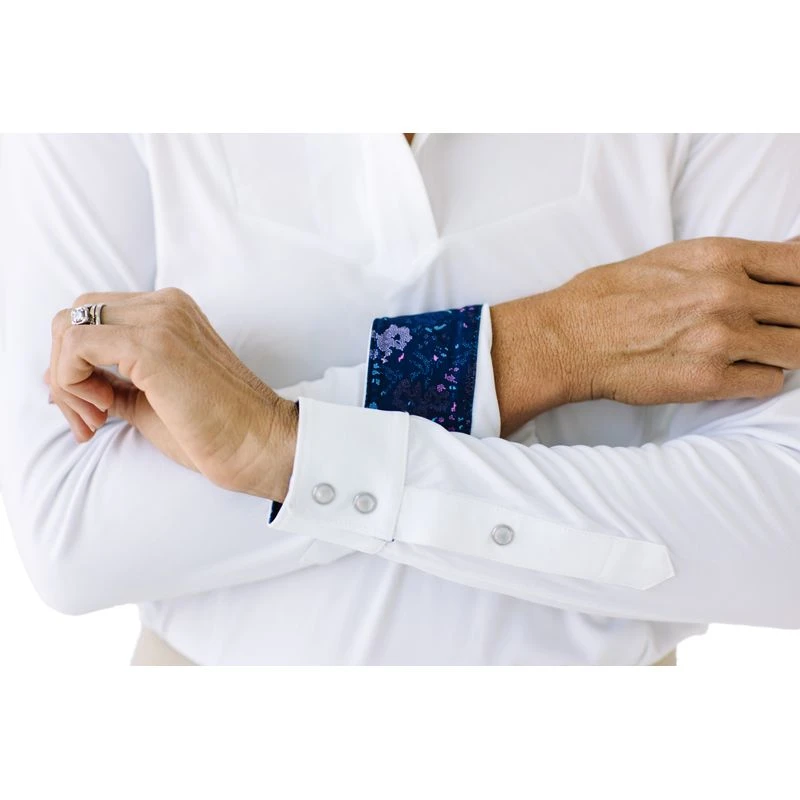 Ovation Women's Bib Front Long Sleeve Show Shirt - White/Navy Mosaic Floral 6 Ovation Women's Bib Front Long Sleeve Show Shirt - White/Navy Mosaic Floral - Image 6