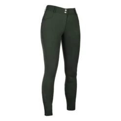 HKM Women's Ari Mid Rise Silicon Knee Patch Breeches - Olive Green