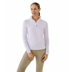 Ovation Women's Quarter Zip Long Sleeve Textured Sun Shirt - White