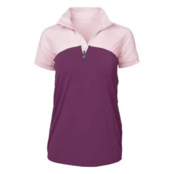 Dapplebay Women's 1/4 Zip Short Sleeve Shirt - Light Pink/Plum -Tack Of The Day Store 993648 800 800